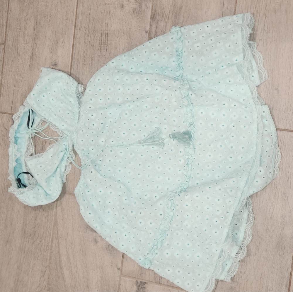 Light Blue Cotton Textured A Line Dress - Picture 6 of 7
